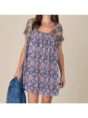 Natural Life Mixed Print Summer Mini Dress M NEW Abstract Vines Floral Bohemian